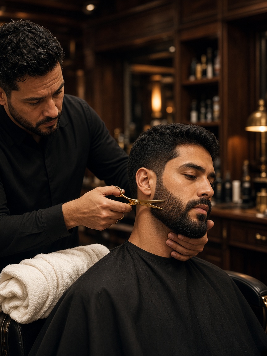 Diseño de barba con toalla caliente