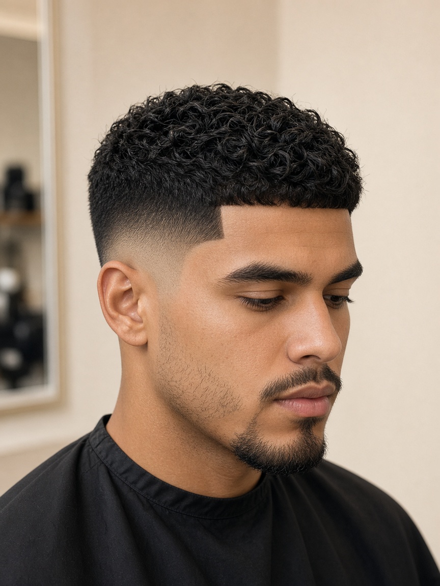 Corte urbano con textura arriba y degradado en Coronado Barbershop